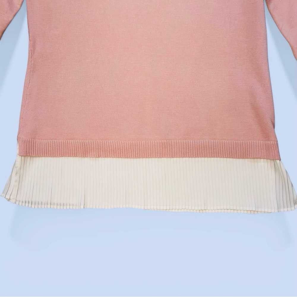Adrianna Papell Twofer Sweater Top Pleated Trim Pink White - Picture 5 of 13